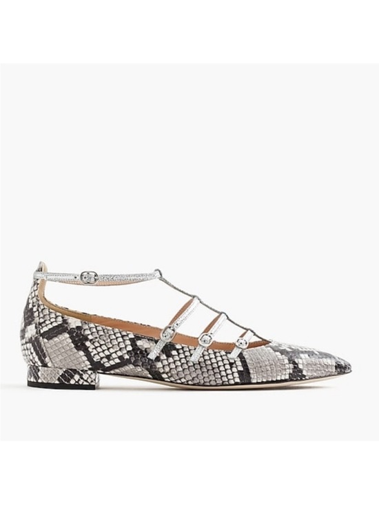 J. Crew Shoes - J. Crew Silver Snakeskin-Print Caged Pointed Flats